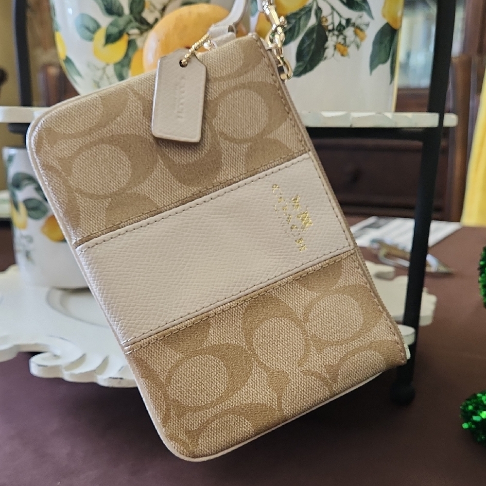 Coach Zip Wristlet in Khaki and Chalk